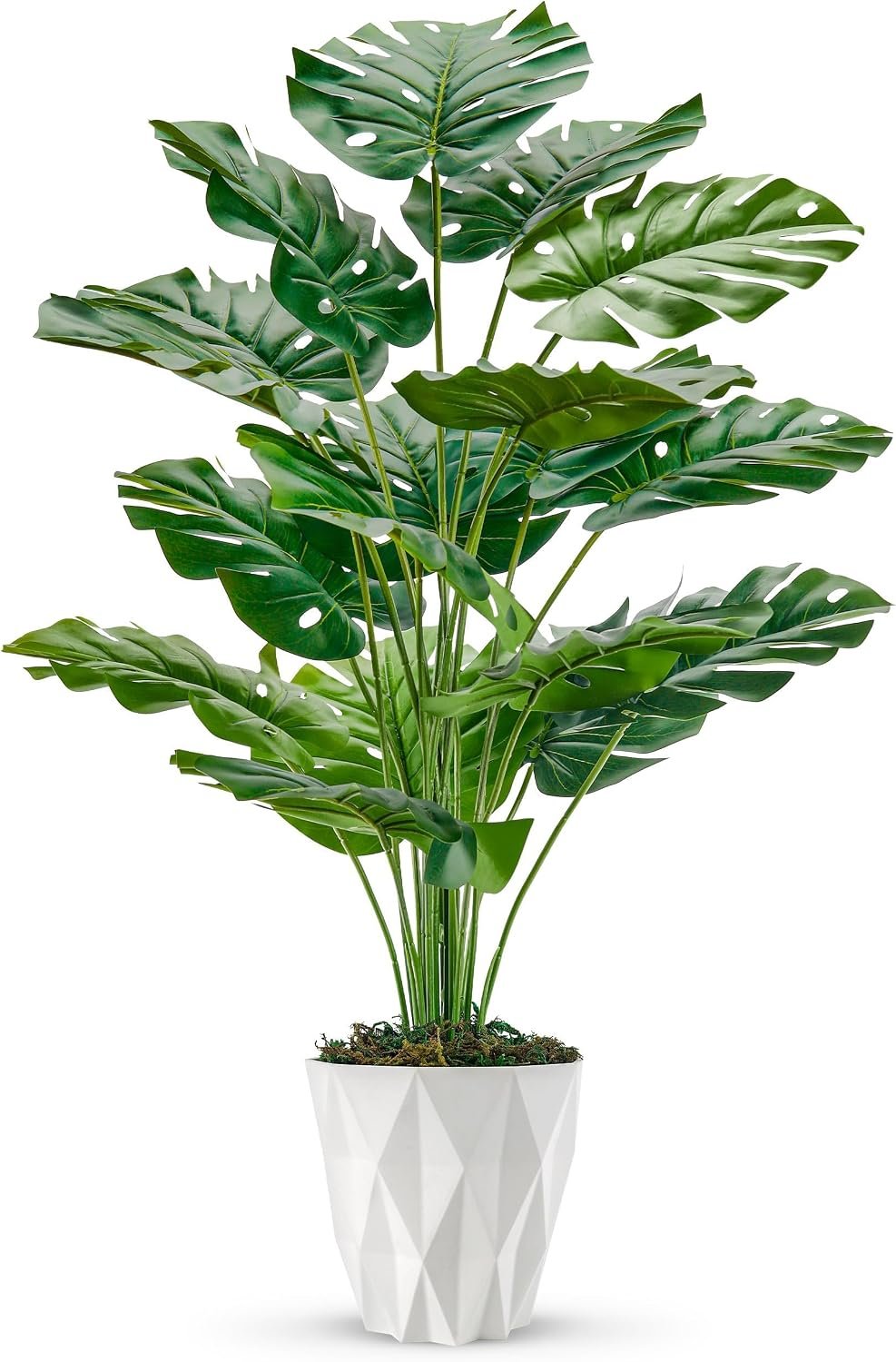 Der Rose 28″ Tall Fake Plants, Monstera Plant in White Pot for Office Decor | Artificial plants indoor pair natural-looking tropical foliage with a geometric planter for bedroom, entryway and house decor