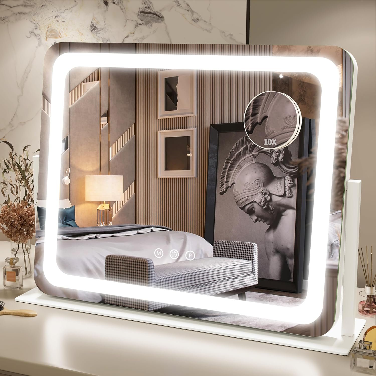FENNIO Vanity Mirror with Lights 22”x17” Makeup Mirror with Lights,Vanity Mirror Touch Screen with 3-Color Lighting,Dimmable,for Vanity Desk Tabletop