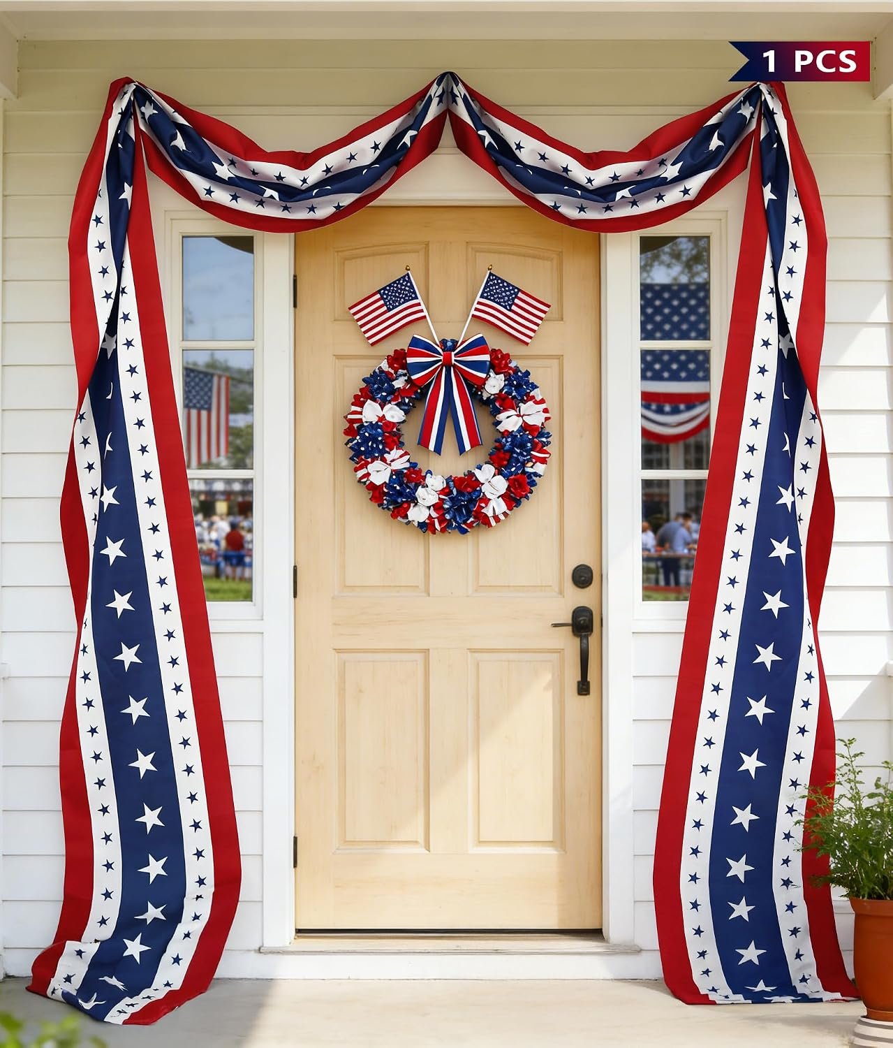 25ft 4th of July Decorations American Flag Bunting Patriotic Door Decor Outdoor Porch for Memorial Day 250th Independence（1 Pack)