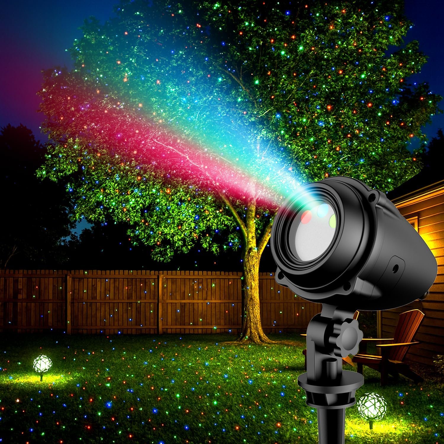 RGB Laser Projector Light Outdoor, All-Metal Casing Landscape Light with Superior Cooling, IP65 Waterproof Laser Projector Light, Remote Timer for Yard Garden Patio Party Decor