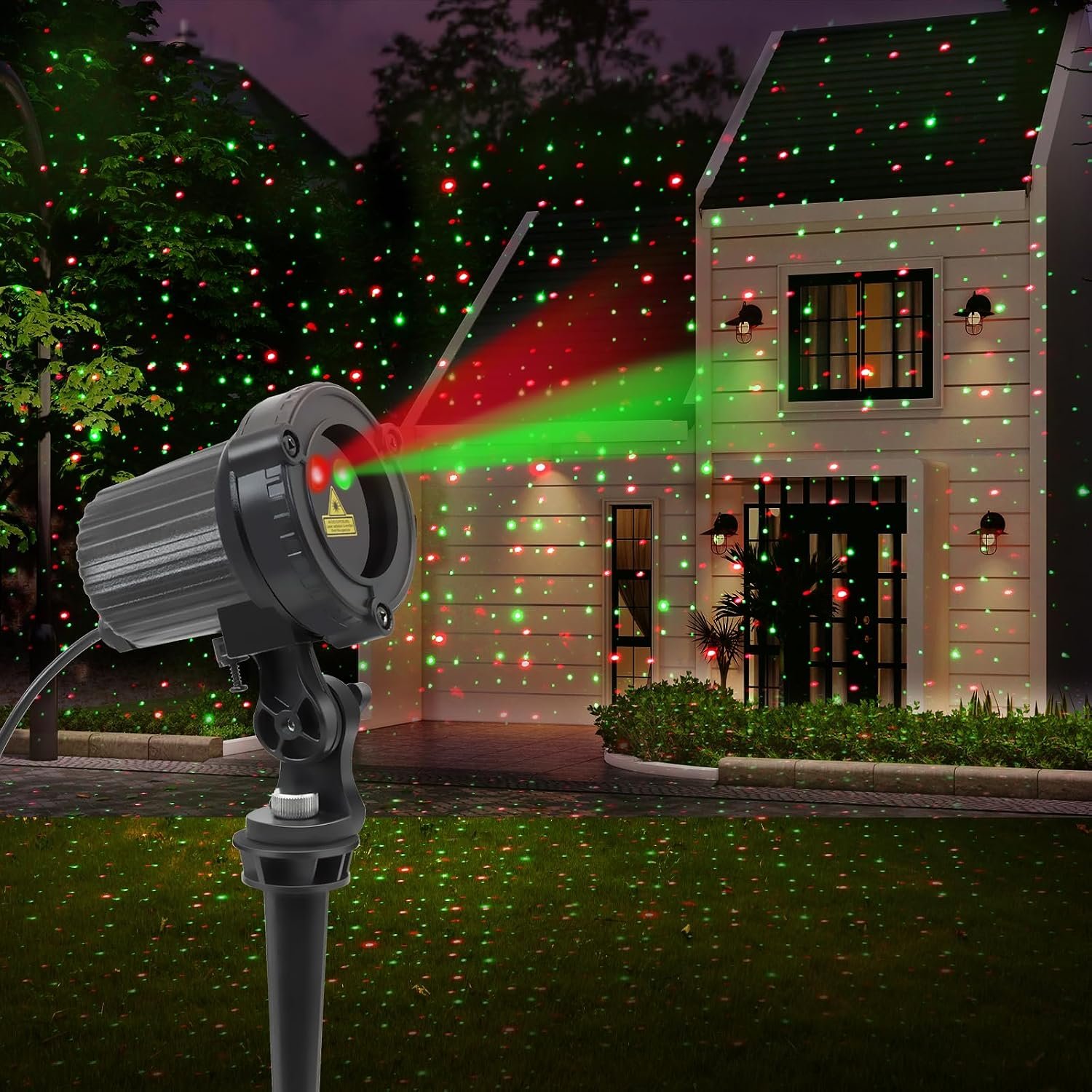 SUNFUCAN Laser Christmas Projector Lights Outdoor, Outdoor Garden Laser Light, Landscape Lights with Red and Green Stars, IP65 Waterproof,Cold Resistant. Suitable for Holiday, Party, Garden Decorati | Landscape Lights with Red and Green Stars, IP65 Waterproof,Cold Resistant. Suitable for Holiday, Party, Garden Decoration