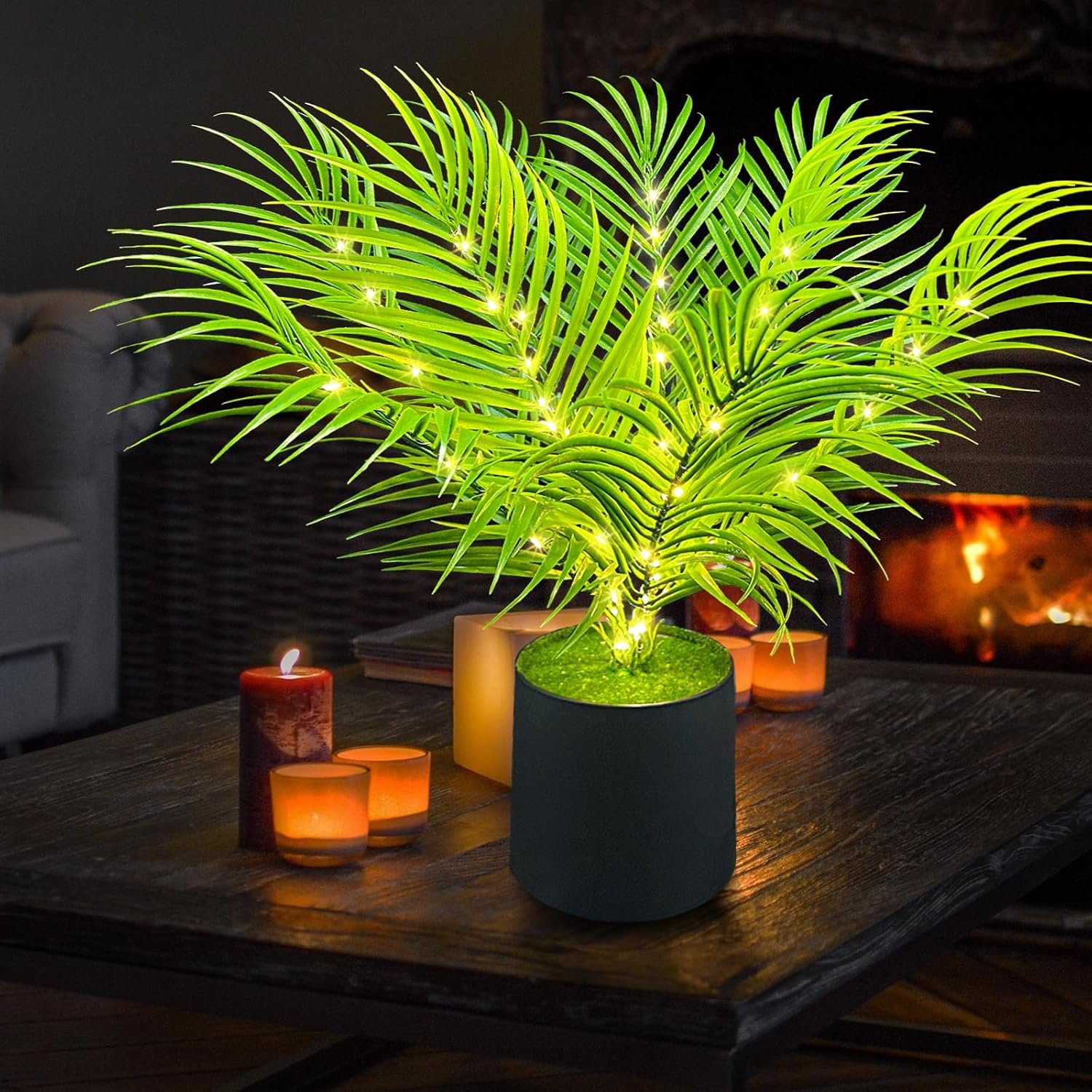 20-Inch LED Areca Palm Tree Faux Plant, USB Battery Powered | Dypsis lutescens style, USB or battery powered, Indoor home decor, Artificial tropical plant, Living room bedroom accent