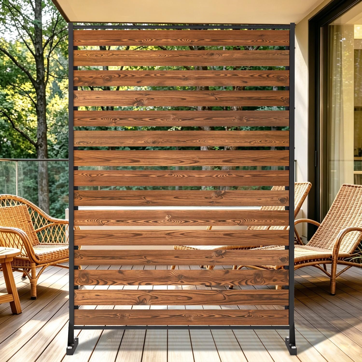 6FT Wooden Privacy Screen, Upgrade Outdoor Specialty Anti-Corrosion Wood | Heavy Duty, Thickened and Widened Panel Outdoor Privacy Screen for Balcony, Patio, Courtyard, Trash Can, Air Conditioner