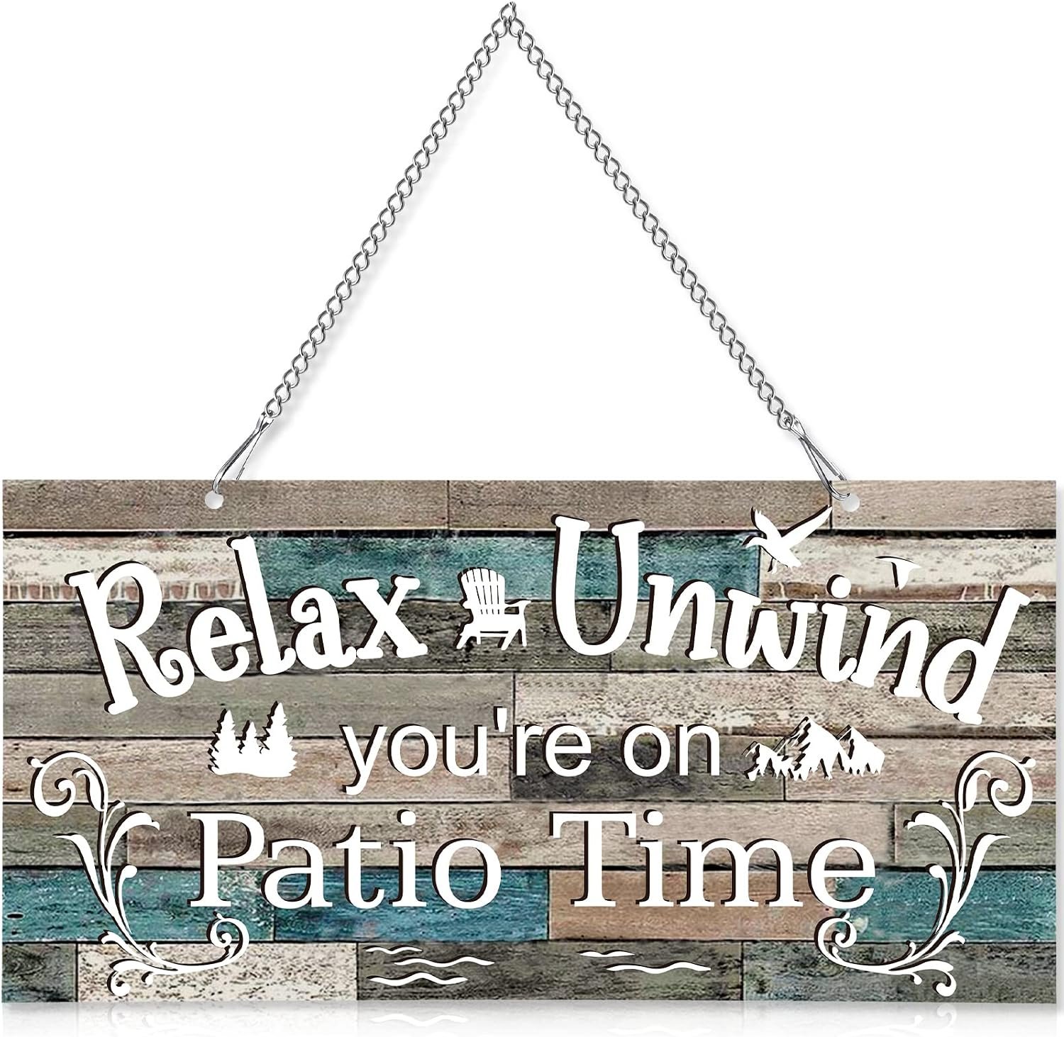 Hotop Metal Patio Decor Sign Vintage Outdoor Wall Decorations,10 x 5″,Vivid | Rustic Farmhouse Art, Waterproof UV Printed, with Hanging Chain, for Backyard Porch Balcony Gazebo, Housewarming Present
