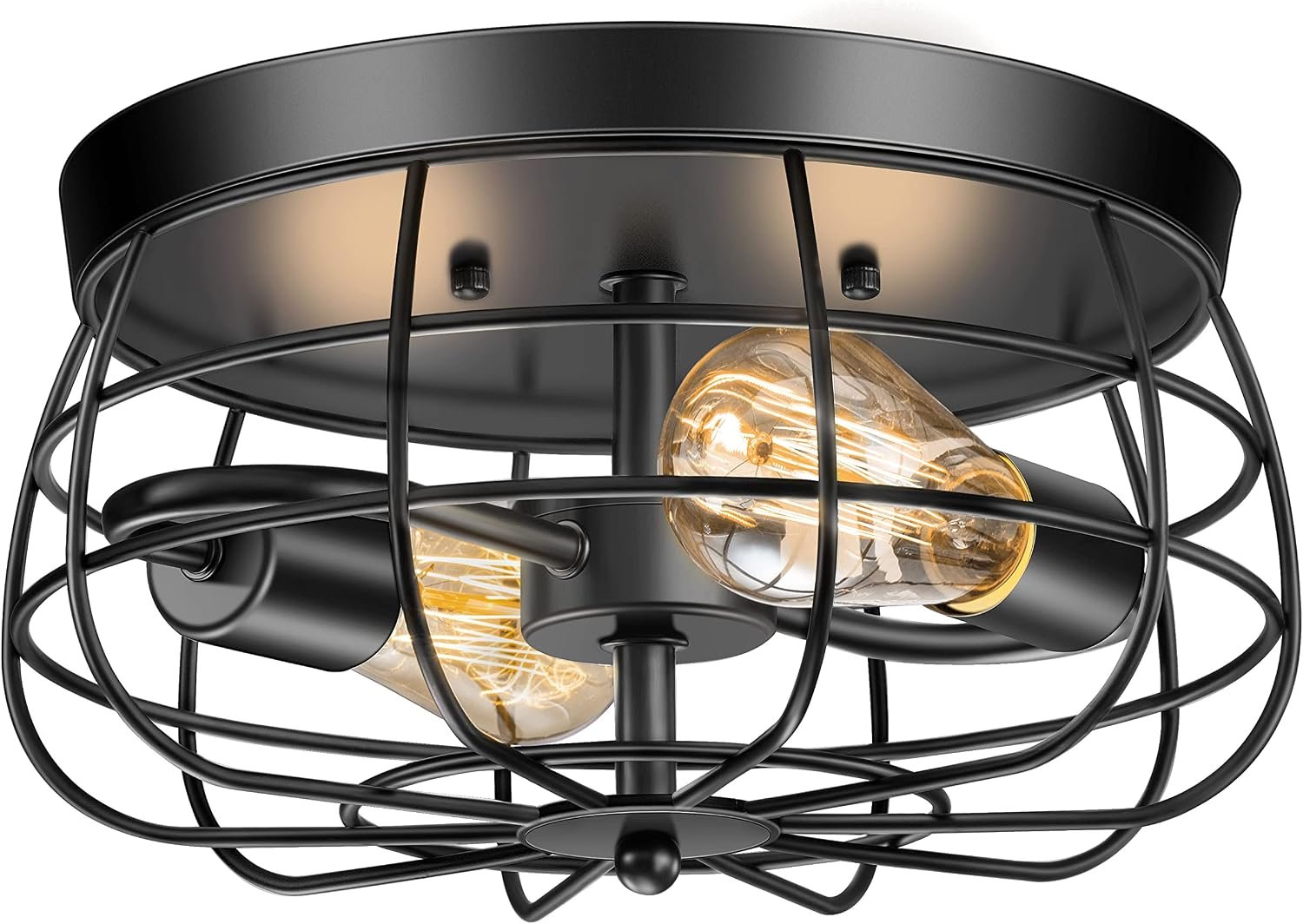 Lomoky 2-Light Farmhouse Ceiling Light Fixtures, Industrial Hallway Light, Vintage Black Metal Cage Ceiling Lamp for Living Room, Kitchen, Bedroom