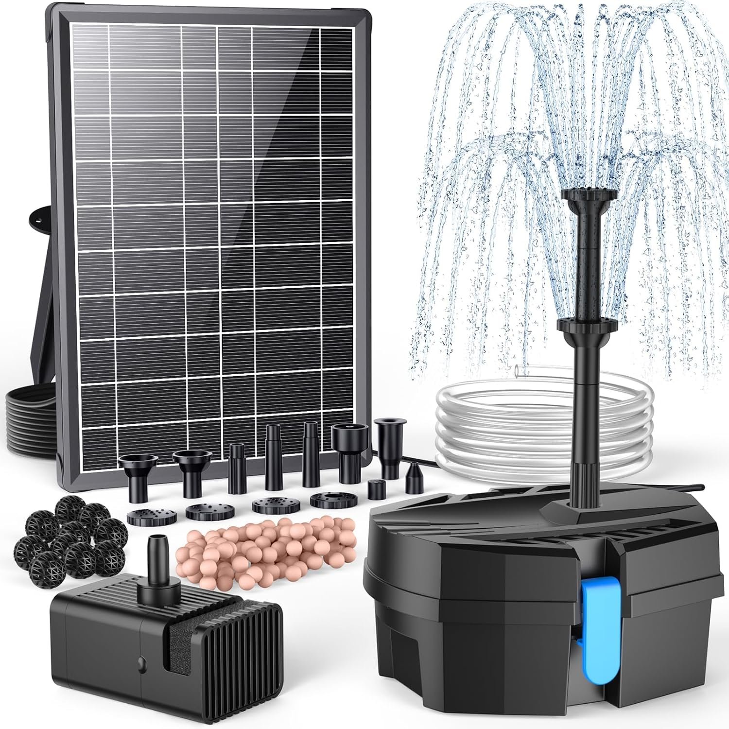 Solar Pond Filter with Fountain Pump Kit, 8W Solar Water Fountain Pump, Solar Pond Pump for Outdoor Pond BirdBath Fountain Waterfall DIY Water Feature-P3081