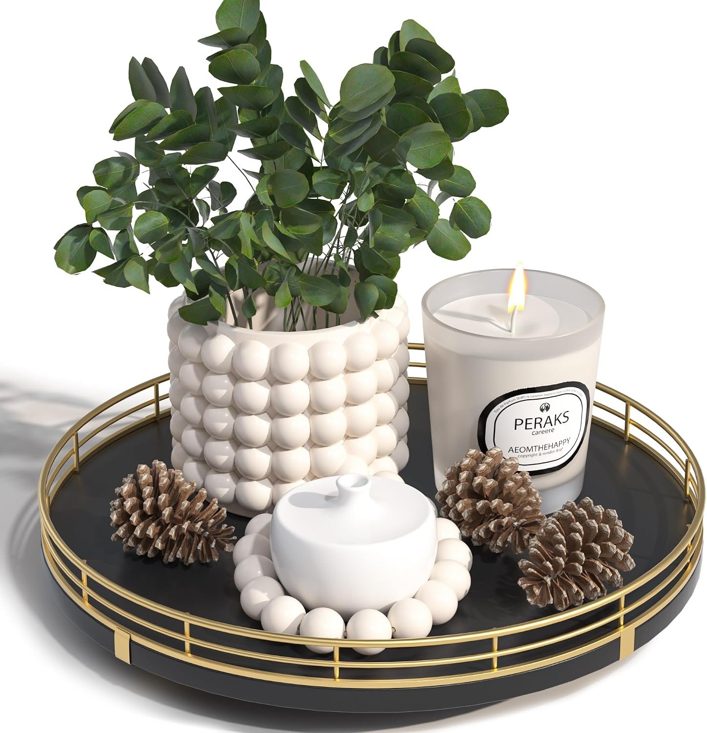 Oroyutor 10-Inch Oak Lazy Susan Decorative Tray with Gold Finish | Rotating oak tray organizes spices, toiletries and decor on kitchen counters, bathroom vanities, dining and coffee tables.
