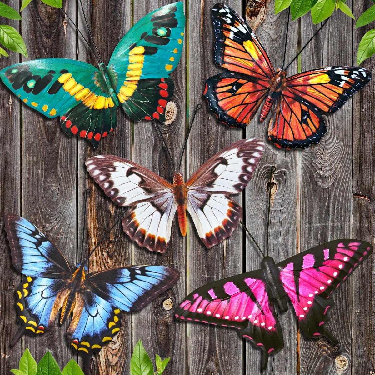 EOORAU Metal Butterfly Wall Decor – 5 Pack Lifelike Butterflies Wall Art Sculpture Hanging Decorations for Indoor or Outdoor, Yard Patio Fence Garden Decoration, Mother’s Day Gift