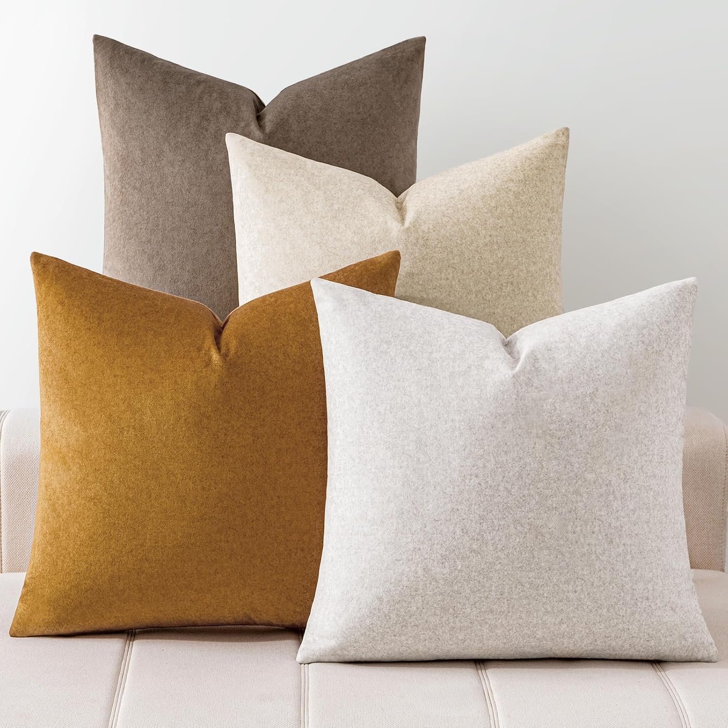 a moment Waterproof Throw Pillow Covers Set of 4,18×18 Inch Outdoor Stain Resistant Pet Friendly Pillowcases Cushion Covers for Patio Sofa and Living Room,Brown