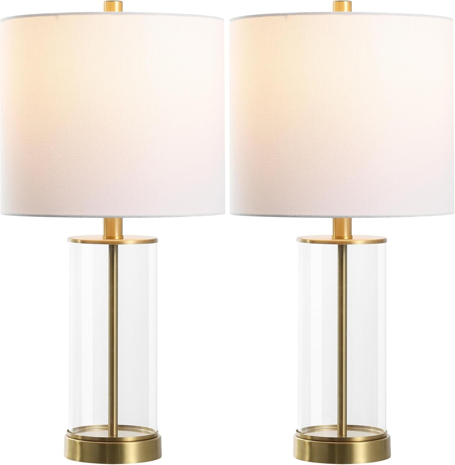 SAFAVIEH Lighting Collection Anders Clear Glass & Brass Gold Metal 23-inch Table Lamp Set of 2