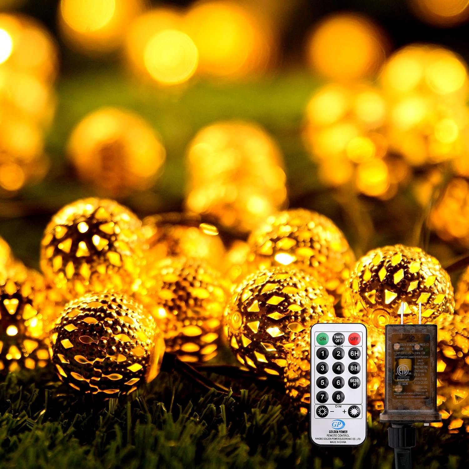 Moroccan String Lights Plug-in 60 LED 29ft Indoor Outdoor Waterproof 8 Modes Diwali Lights with Timer & Remote Control, Decorative Globe for Bedroom Christmas, Warm White