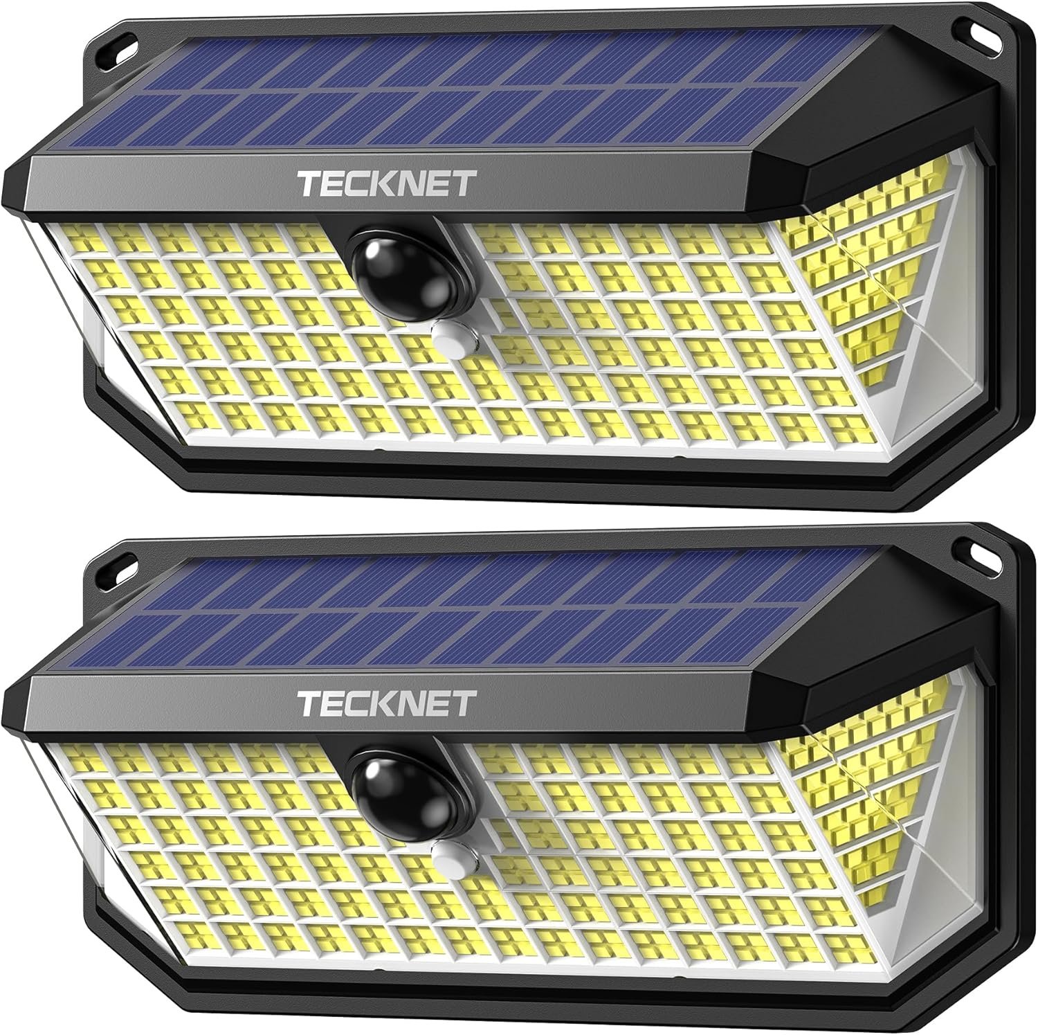 TECKNET 416 LED Solar Lights Outdoor Motion Sensor Waterproof 4200lm,2 Pack | IP66 Waterproof, 300° Wide Angle & 3 Modes Motion Sensor Solar Flood Wall Lights for Patio, Fence, Deck, Garage & Street