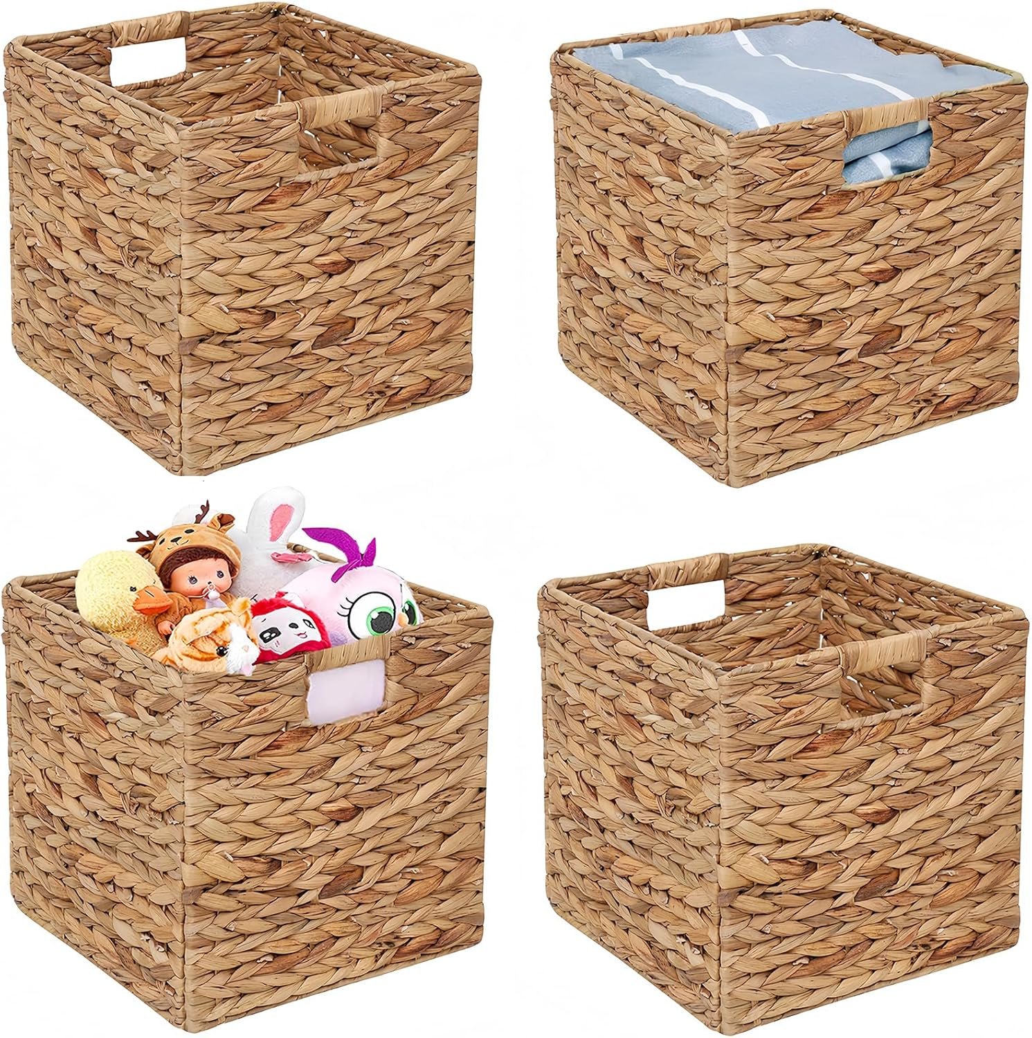 11x11in Storage Baskets 4 Pcs Storage Bins for Cube Shelf,Handwoven Laundry Organizers