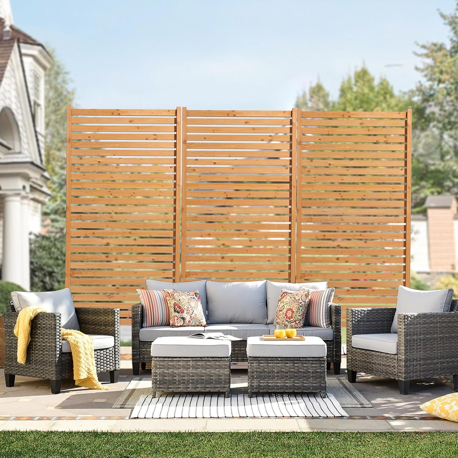 VEVOR Wooden Privacy Screen,36″ W x 73″ H Outdoor Privacy Screen, Freestanding Wood Privacy Panel with Stand,Outdoor Divider for Balcony Patio Lawn Garden