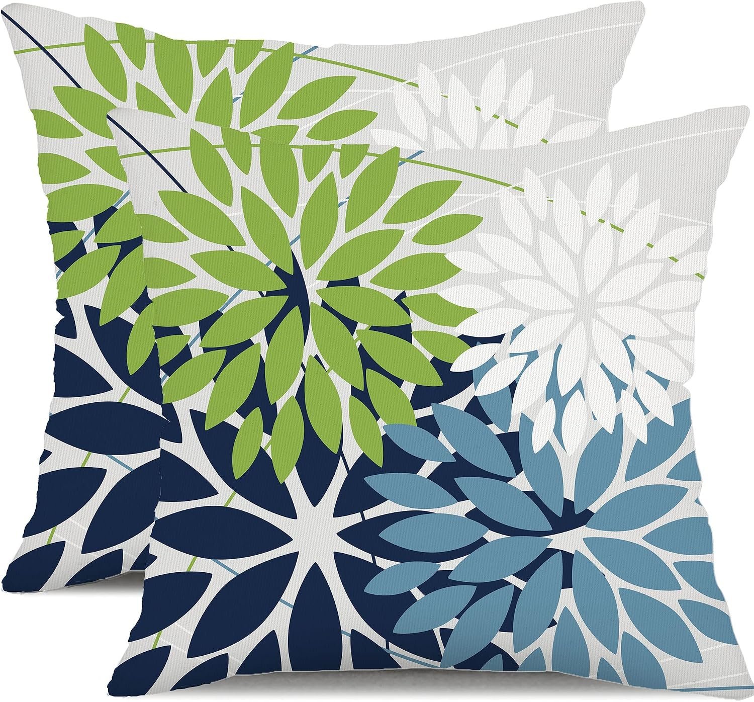 DFXSZ Pack of 2 Outdoor Waterproof Throw Pillow Covers 18×18 Green Blue | Polyester Colorful Spring Summer Floral Decorative Cushion Cases(NO INSERT),For Couch Patio Funiture Garden Home Decor