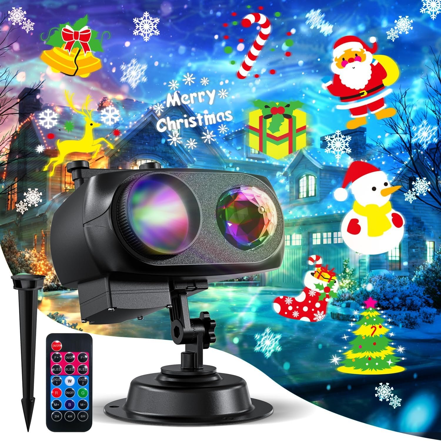Christmas Projector Lights Outdoor Decorations, Holiday Projector Lights with 10 Slides/80 Patterns/10 Ocean Wave Effects, Waterproof Christmas Light Projector with Remote & Timer for Xmas Party Decor
