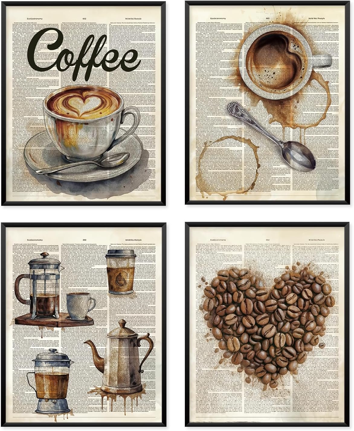 VONTP Coffee Bar Shop Kitchen Wall Art Decor, 8×10 Set of 4 (Unframed) | Coffee Station Corner Decor, Expresso Drinks Prints Poster Wall Decorations for Cafe Shop Dining Room
