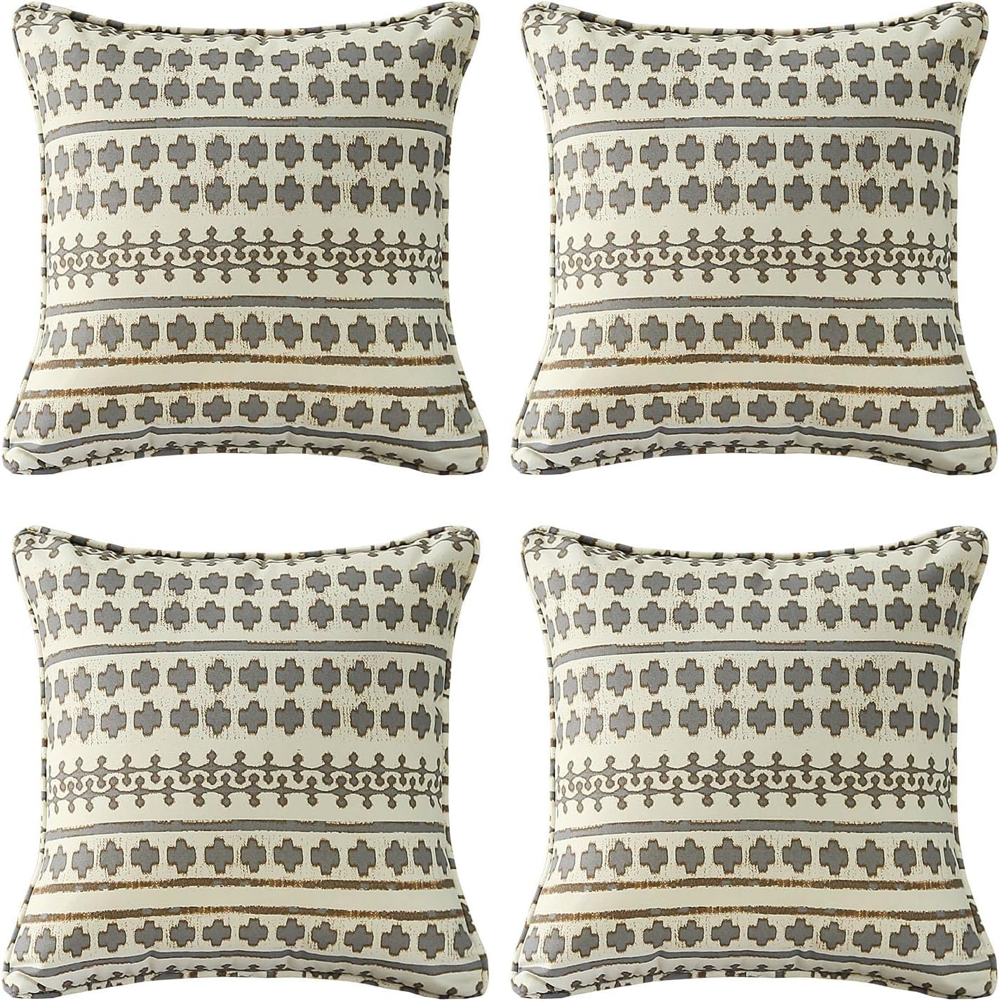 4 Pack Outdoor Water Repellent Throw Pillows 18×18 Inch with Insert, Decorative Square Patio Pillows for Home Garden Couch Balcony, Grid Weave