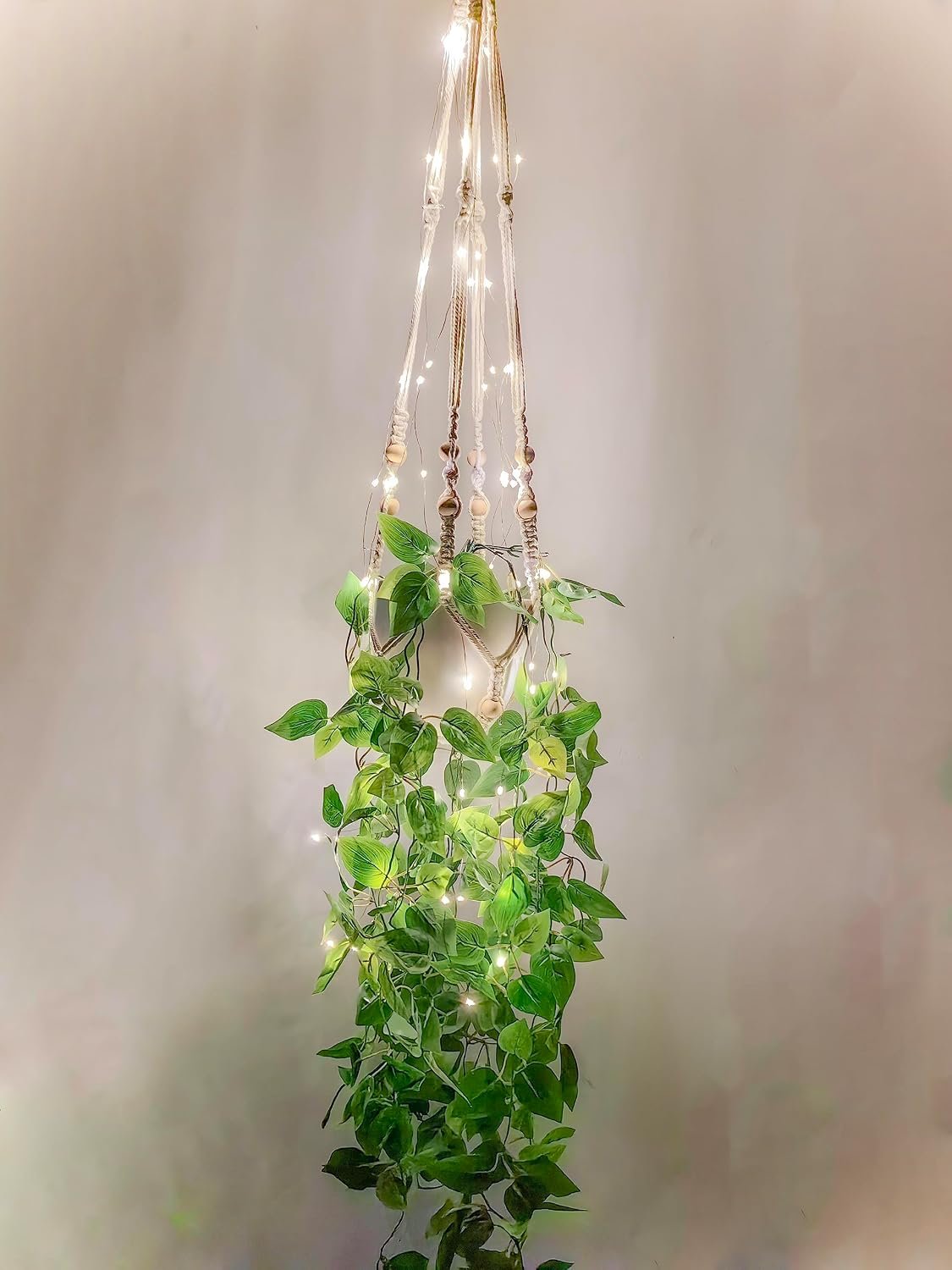 Comtelek Fake Hanging Plants with Lights Artificial Plants for Home Decor Macrame Plant Hanger with Fake Vines Faux Hanging Planter for Wall Ceiling Bedroom Bathroom Kitchen Office Boho Decor Indoor
