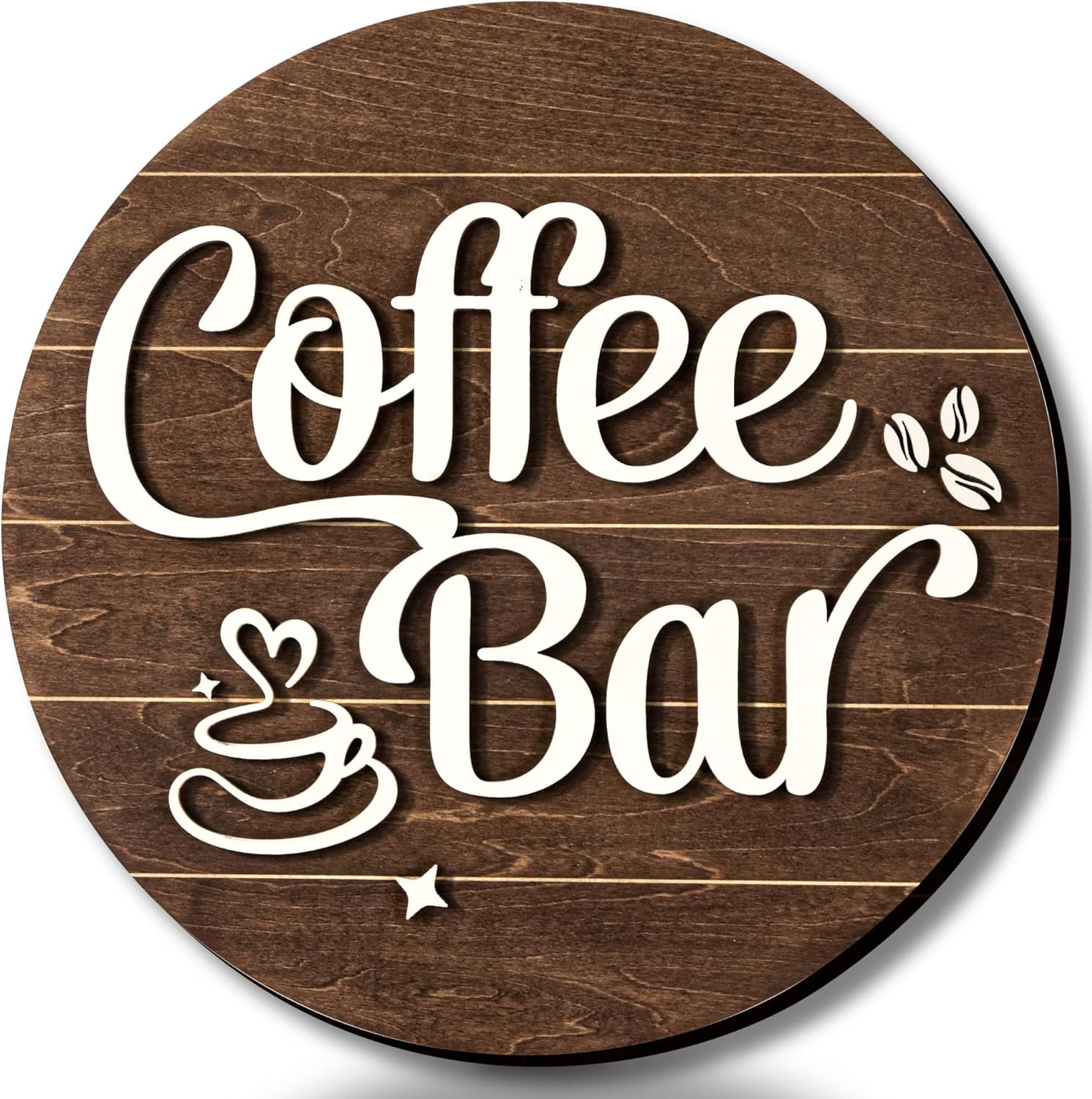 Round Coffee Bar Sign Wall Decor, 10 in Vintage Wood Cafe Sign | 10 in round wood sign, farmhouse coffee station and kitchen decor, countertop or wall, gift idea