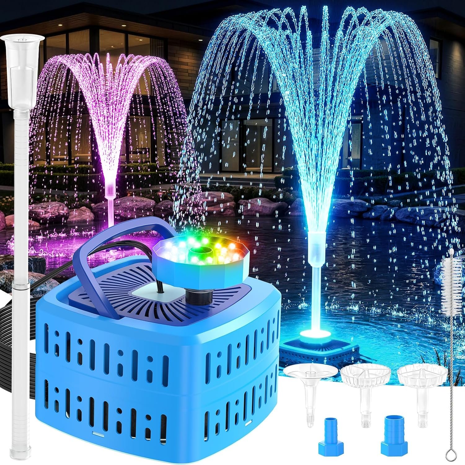Pond Filter Pumps with Lights, 800GPH Pond Pump with Filter Fountain Kit,130W Pond Filter System with Pump Filter Kit, Koi Pond Filters for Outdoor Pond Water Features(Corded Electric)-Blue