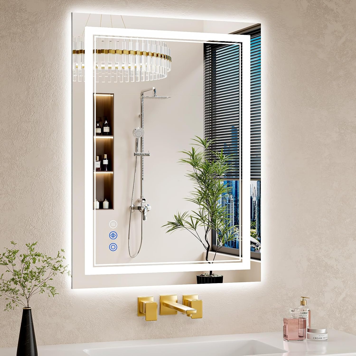 24″x32″ LED Bathroom Mirror with Lights, Anti-Fog, Backlit + Front Lit, Dimmable, Led Vanity Mirror for Wall, Lighted Bathroom Mirror, 3 Colors, Shatter-Proof Tempered Glass