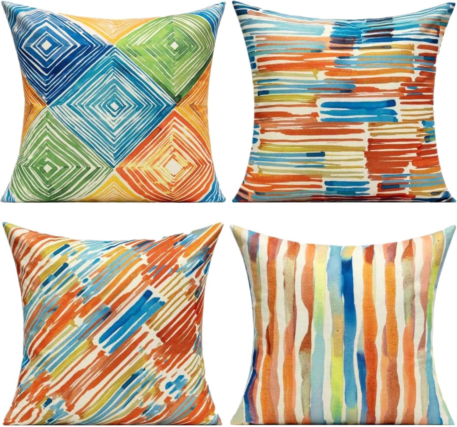 Outdoor Throw Pillow Covers 18×18 Set of 4，Summer Orange Rust Abstract Mid Century Modern Decorative Pillow Cases for Patio Couch Sofa Porch, Multicolor