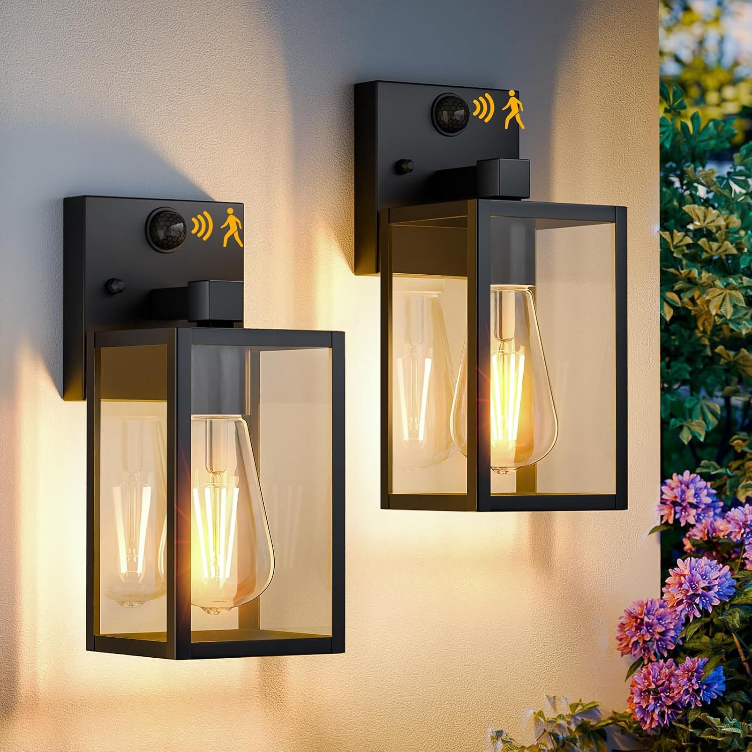 2 Pack Motion Sensor Outdoor Light Fixtures Wall Mount, H 10.24” Small Front Porch Lights for House, Exterior Wall Sconce, Black Waterproof Lantern Lamp,Outside Coach Light for Garage Entryway Yard