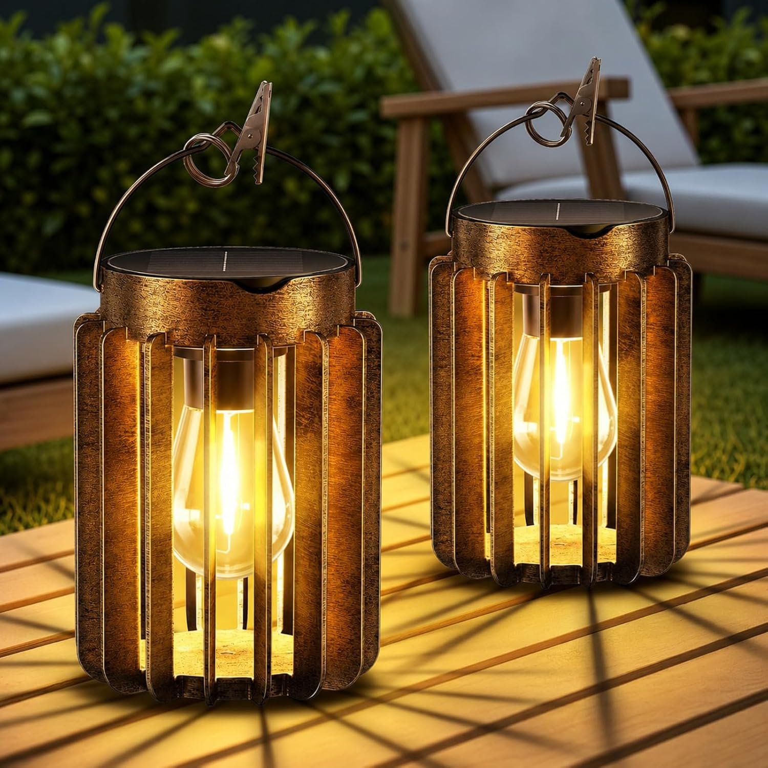 2 Pack Solar Lanterns Outdoor Waterproof, Retro Metal Hanging Lantern | 12-Hr Runtime Outdoor Solar Lantern, Auto On At Dusk, High Bright Hanging Solar Lights for Garden Porch Patio Yard Decor