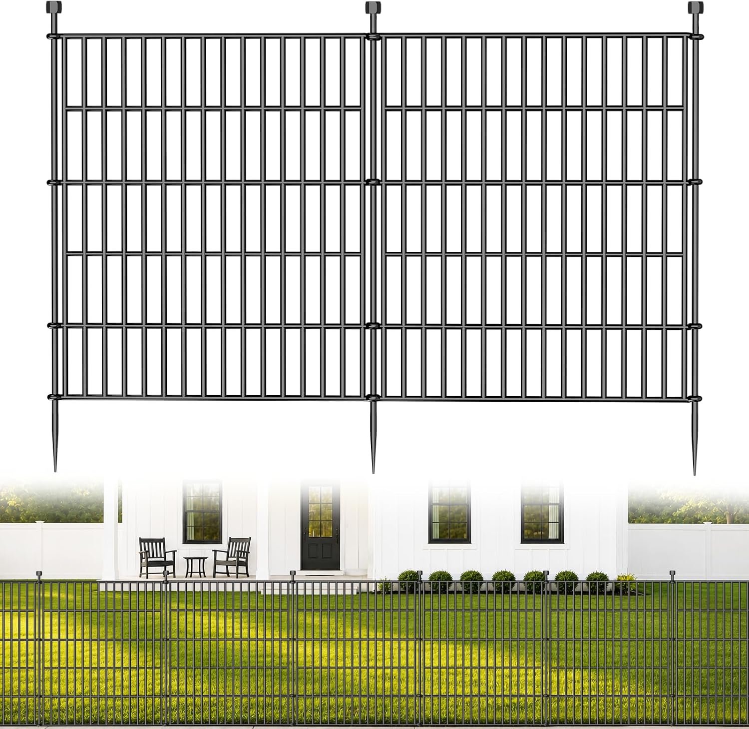 No Dig Garden Fence Outdoor for Yard, 32in (H) x 23.6ft(L) | 10 Panels Animal Barrier Fence, Rustproof Metal Temporary Dog Fence, Decorative Fencing for Patio, Flower Bed