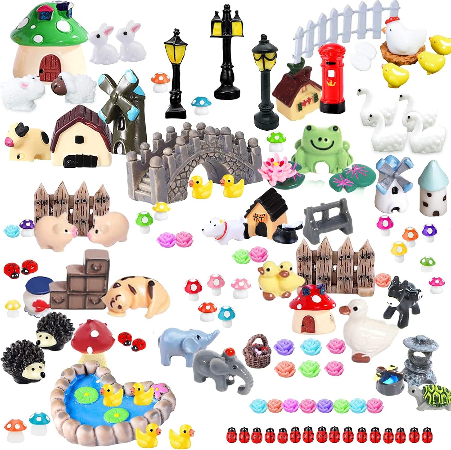 CHAKANLX 123 Pcs Fairy Garden Accessories Outdoor, Miniature Figurines, Decorations, Kit for Terrarium Supplies DIY Craft Decor