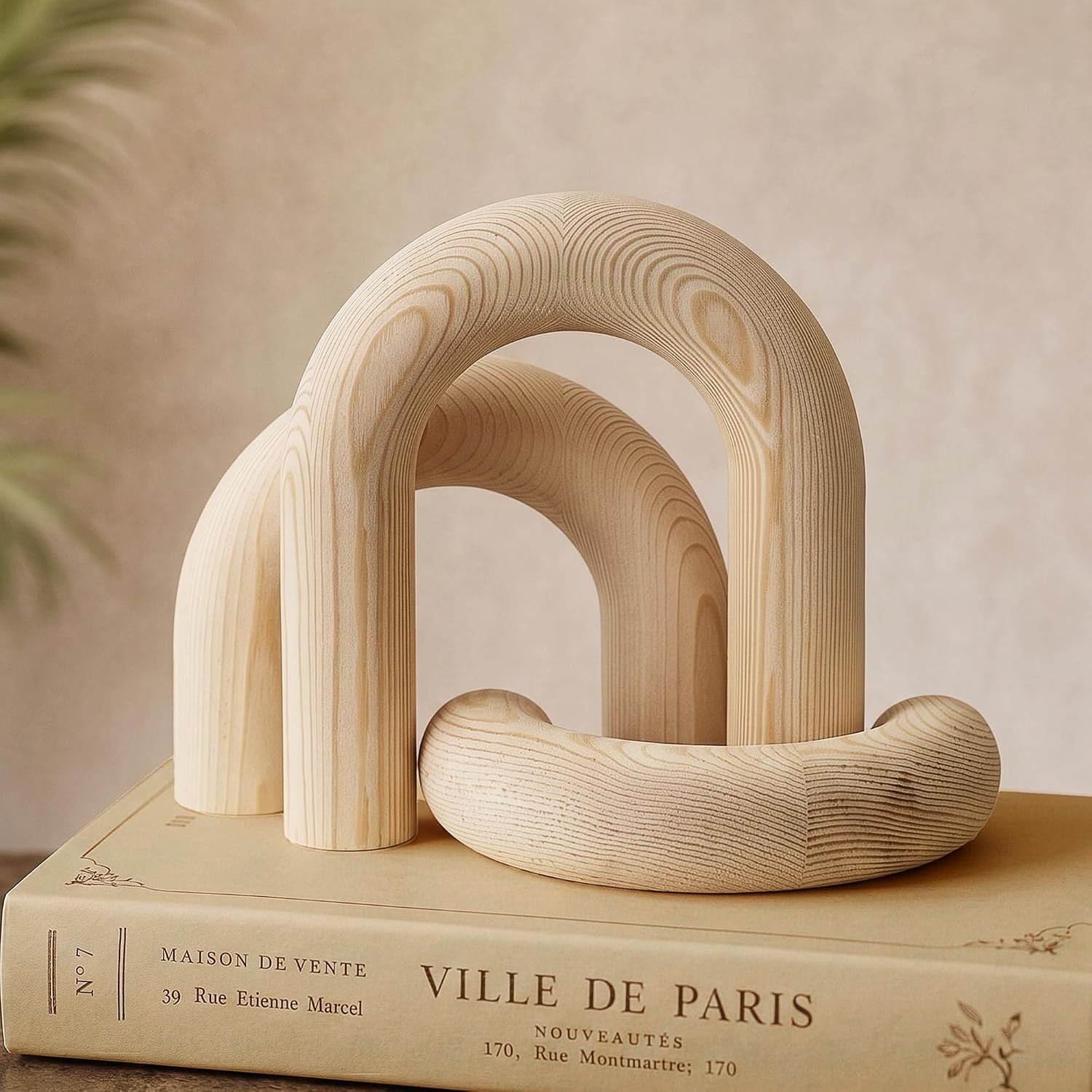 EOSAHR Pine Wood Arch Decor Set: Wood Sculpture for Shelf Decor, Natural | Decorative Objects, Boho Bookshelf Accent, Perfect for Side Table & Console, Minimalist Coffee Table Decor