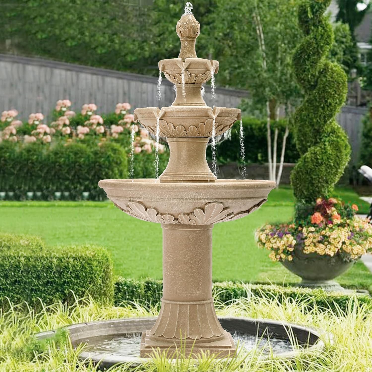 48.4″ H Italian Outdoor Water Fountains, Fountains and Waterfalls | Outside Garden Large Cascading Indoor Floor-Standing Resin Bubbler Fountain Features with Pump for Patio and Yard Decor