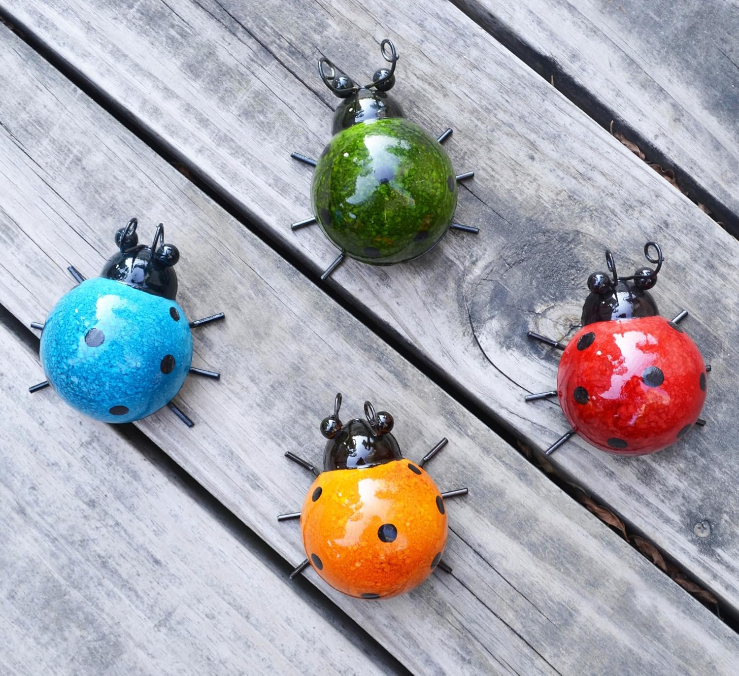 Metal Garden Wall Art Decorative Set of 4 Cute Ladybugs | Indoor or Outdoor Wall Sculptures