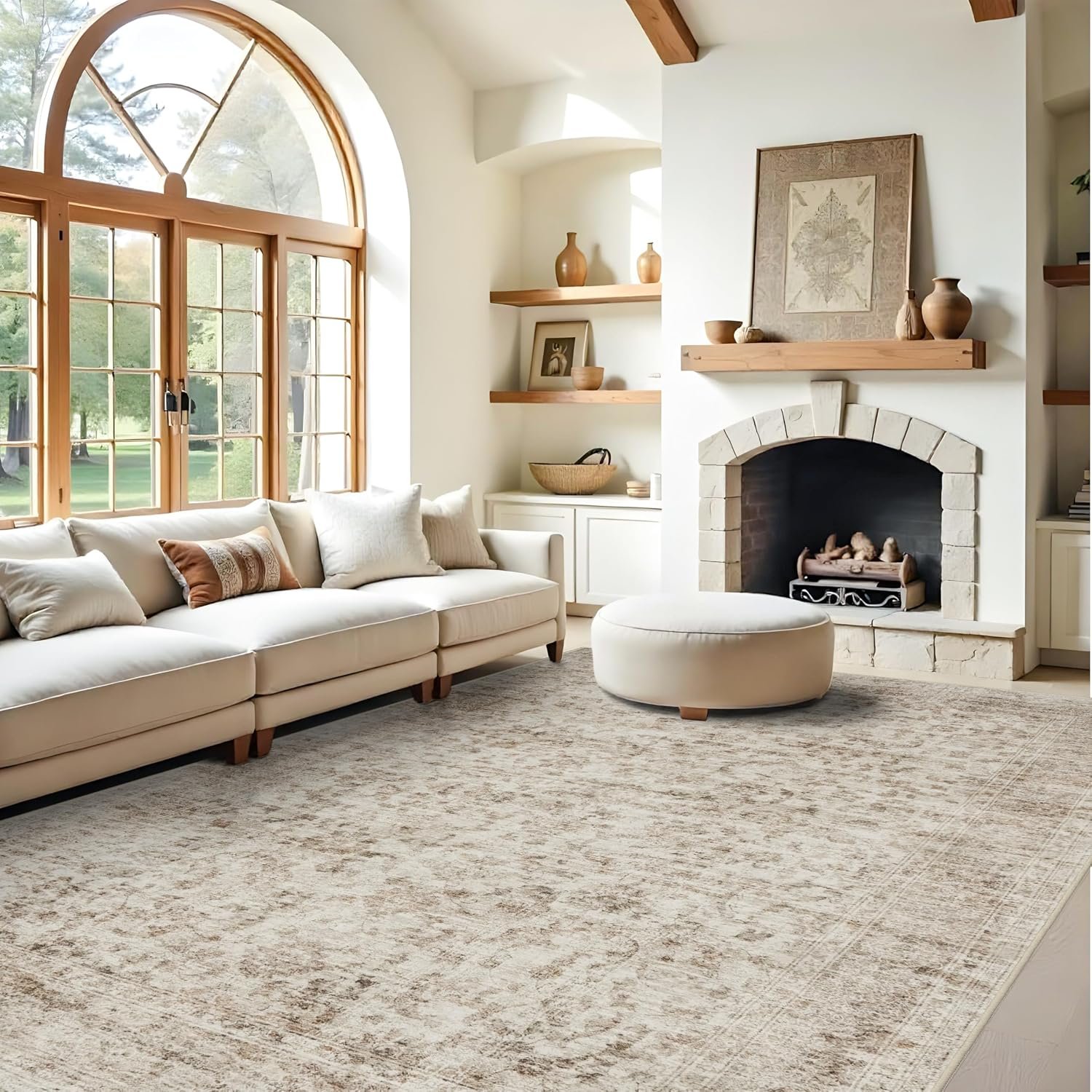 Living Room 9×12 Area Rugs – Large Boho Rugs for Living Room Stain Resistant Carpet Vintage Tribal Rugs for Bedroom with Non Slip Backing Home Decor Floor Decoration Mat 9×12 Beige/Brown