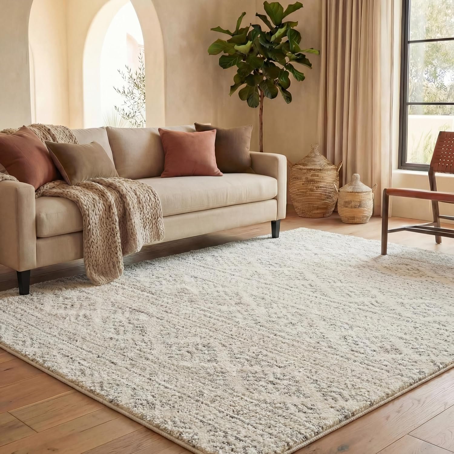 SAFAVIEH Area Rug 8×10 – Tulum Collection – Large – Ivory & Grey, Moroccan Boho Tribal Design, Non-Shedding & Easy to Clean, Ideal for Living Room, Bedroom, Dining Space (TUL272A)
