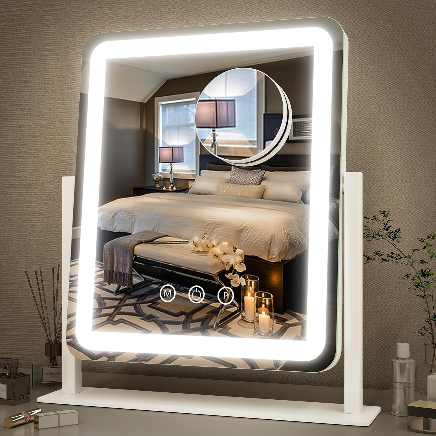 FENNIO Vanity Mirror with Lights – 15″x12.6″ LED Lighted Makeup Mirror, Large Makeup Mirror with Lights, Touch Screen with 3-Color Lighting, Dimmable, for Vanity Desk Tabletop, Bedroom
