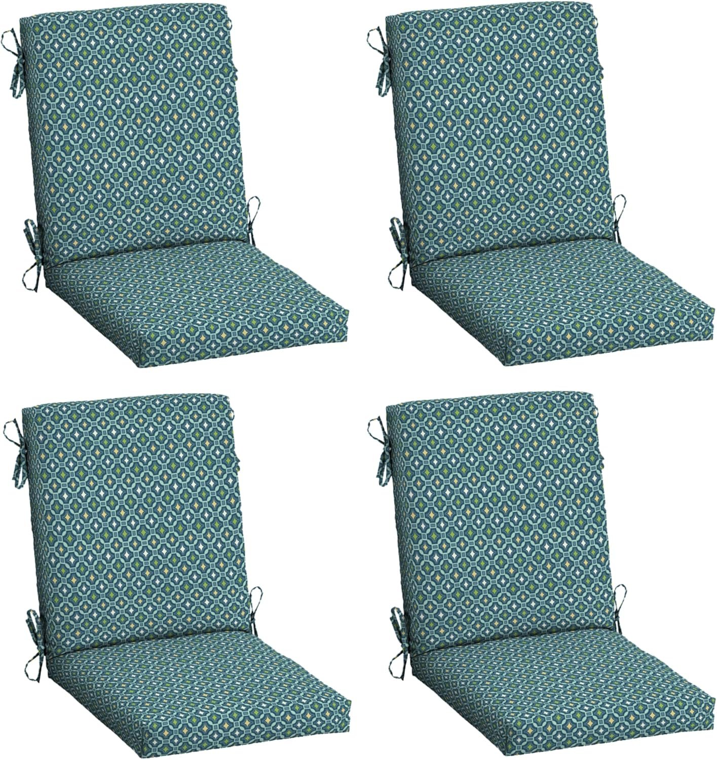 Arden Outdoor Dining Chair Cushion, 4-Pack, 20×44, Alana Tile | Rain-Proof Seat Pad, Fade-Resistant, Mold and Mildew Resistant