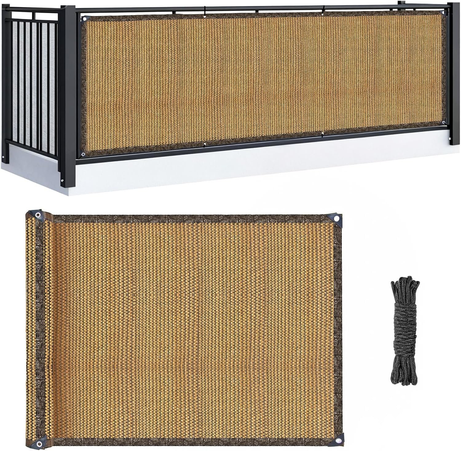 RAINFLOW Brown Balcony Privacy Screen – 3’x10′ Outdoor Privacy Fence Screen | Mesh Fence Cover for Patio, Porch, Apartment Railing, Backyard, Garden Wall & Shade Cloth, Decorative Mesh Cover