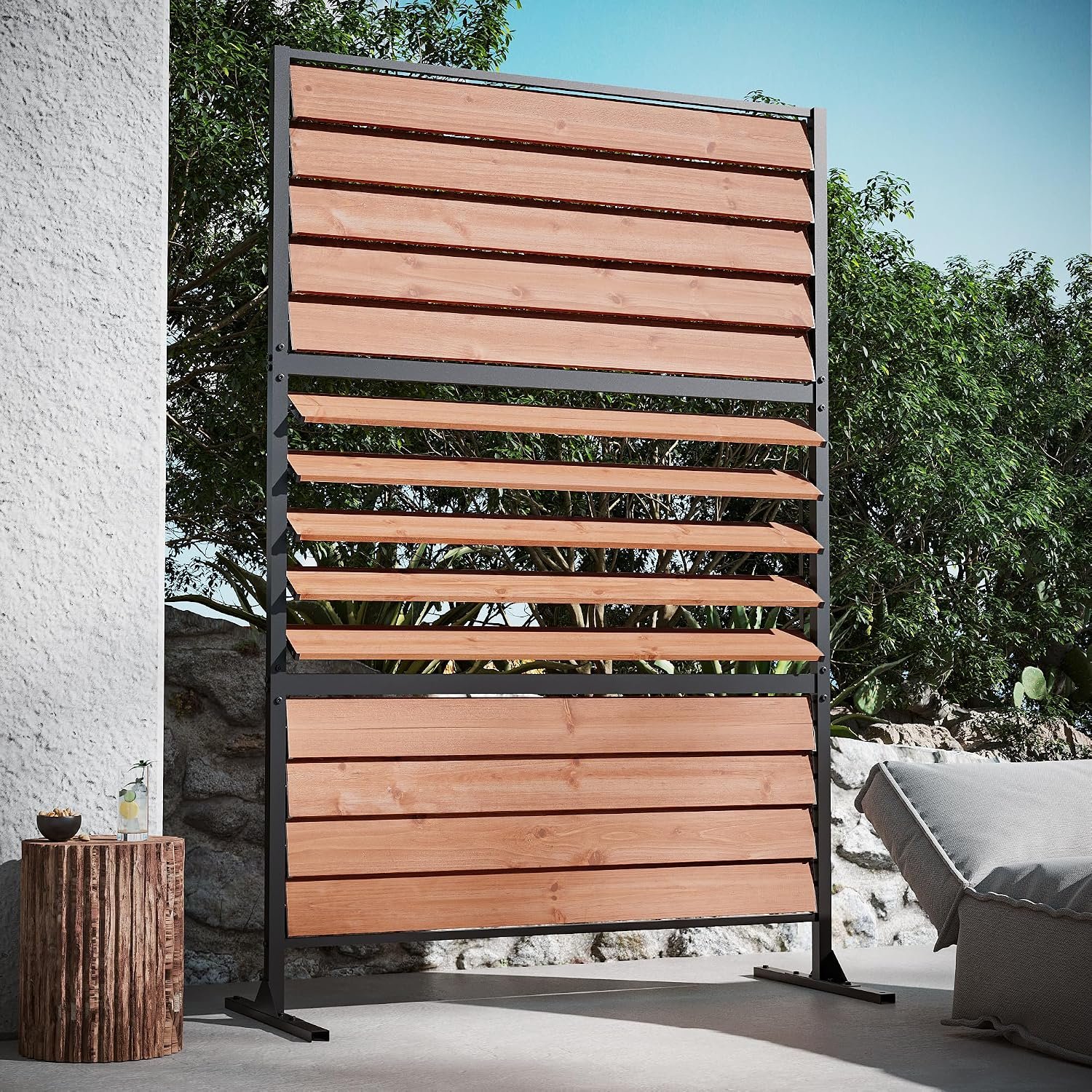 Modern Shade 6×4 ft Louvered Wood Privacy Fence Panel with Louverd Slats | Adjustable Screen with FSC Natural Cedar, Freestanding or Mounted Outdoor Privacy Fence for Deck Privacy Screen, 1 Panel
