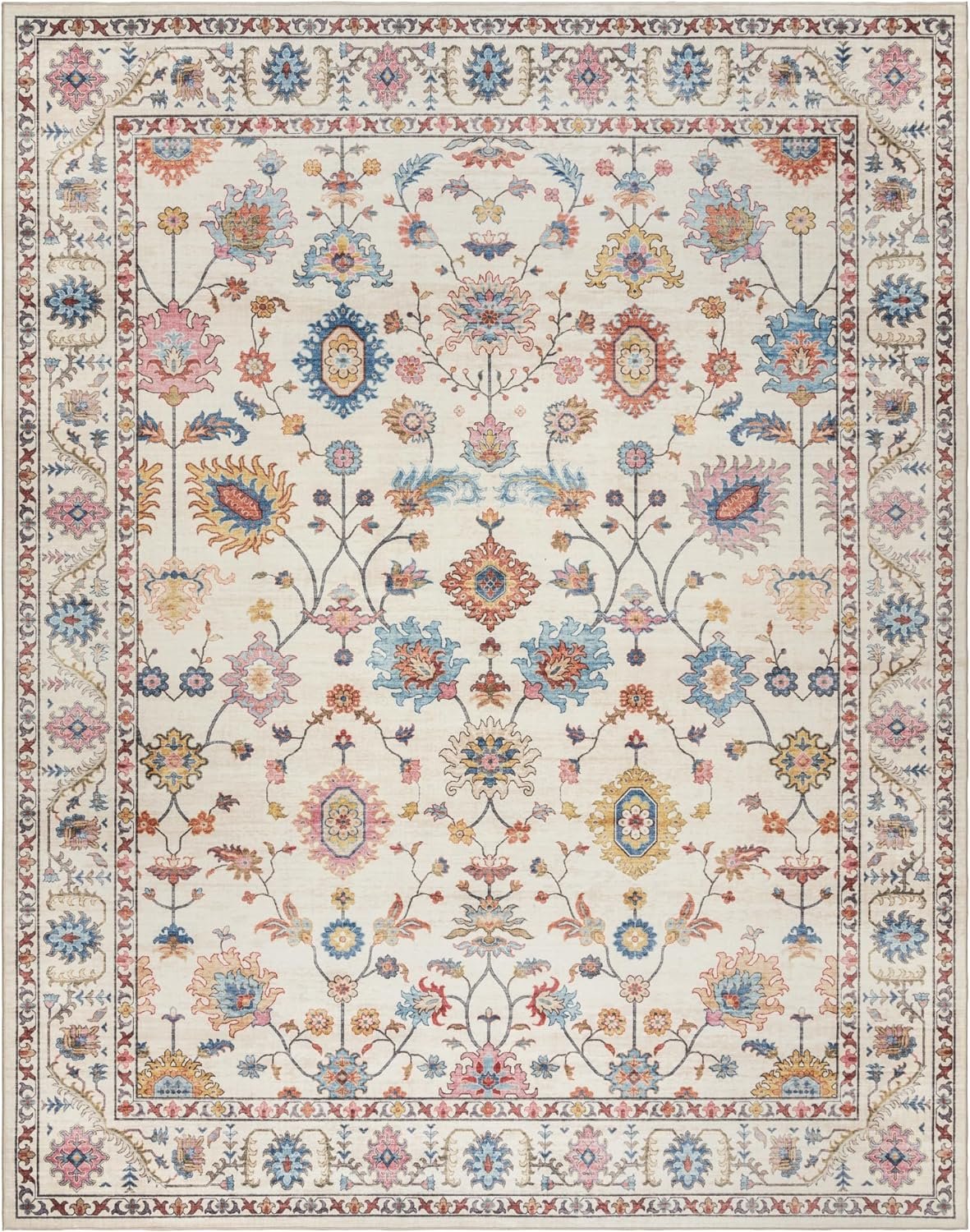 Gertmenian Indoor Boho Area Rug – 8×10 Large, Non Slip, Super Strong, Ideal for High Traffic Areas in Bedroom, Living Room, Kitchen – Cullen, Cream/Multi, 28548