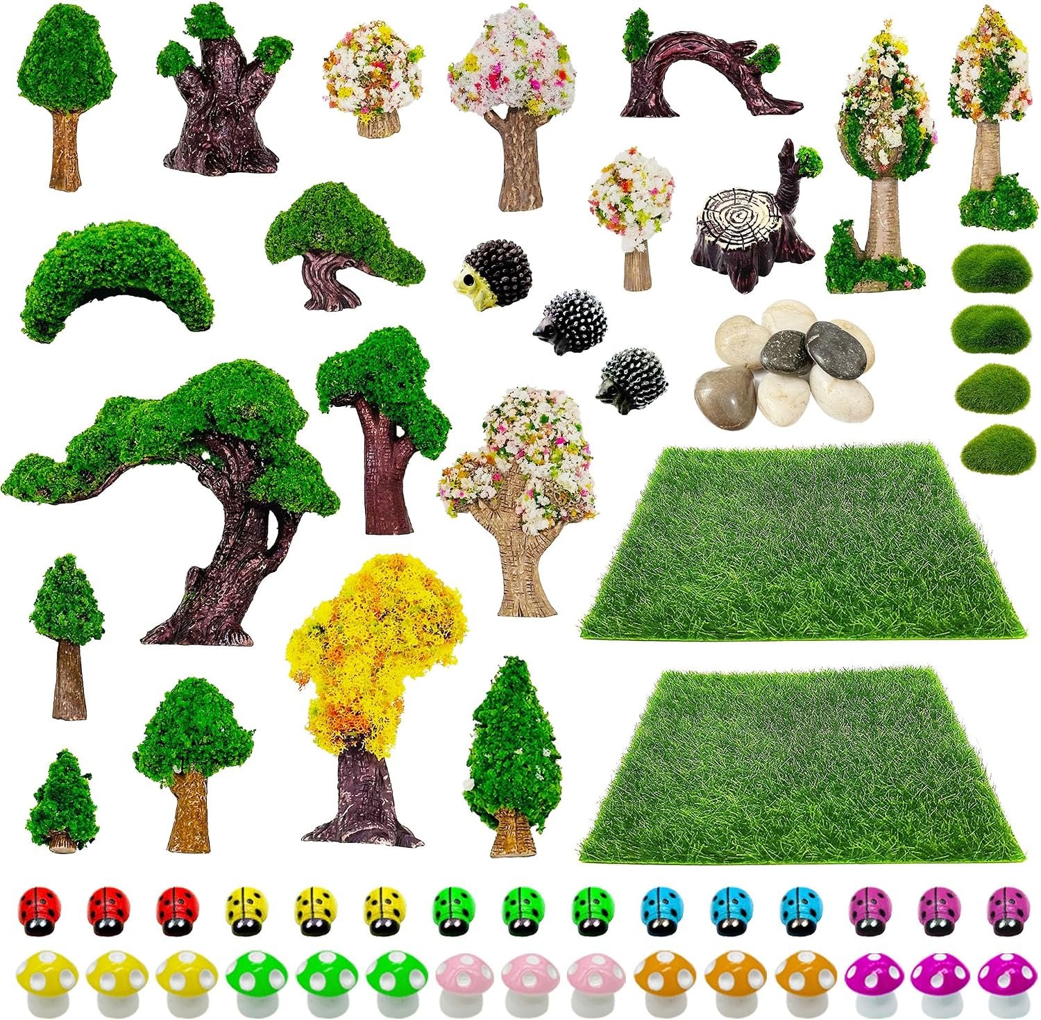 Woohome 66 PCS Miniatures Fairy Garden Accessories Outdoor, Mini Garden Kit, Micro Landscape Miniature Figurines for DIY Micro Landscape Ornaments