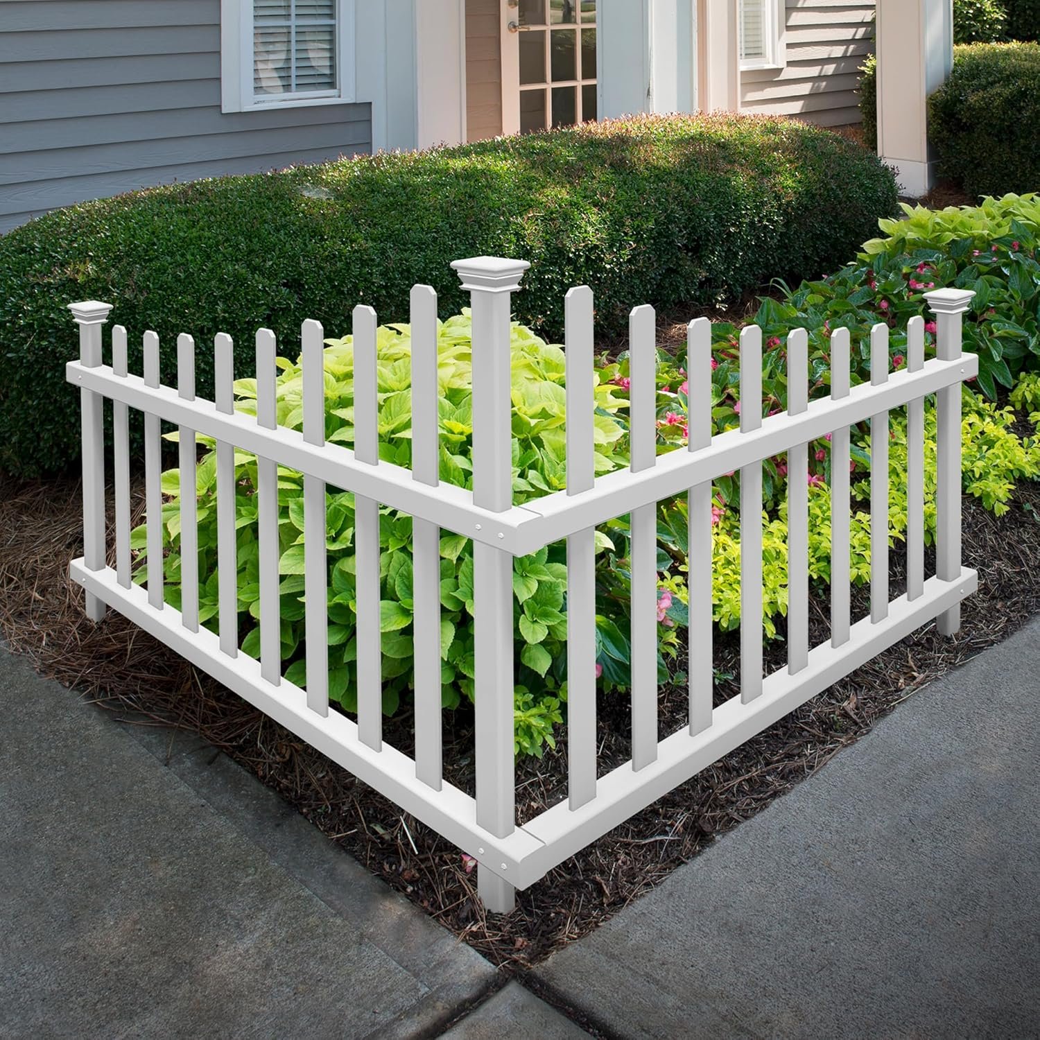 Zippity Ashley Corner Picket Fence, White Vinyl DIY No Dig Kit | 30inH x 40inW, 2 Panels, Garden Border Fencing, ZP19007