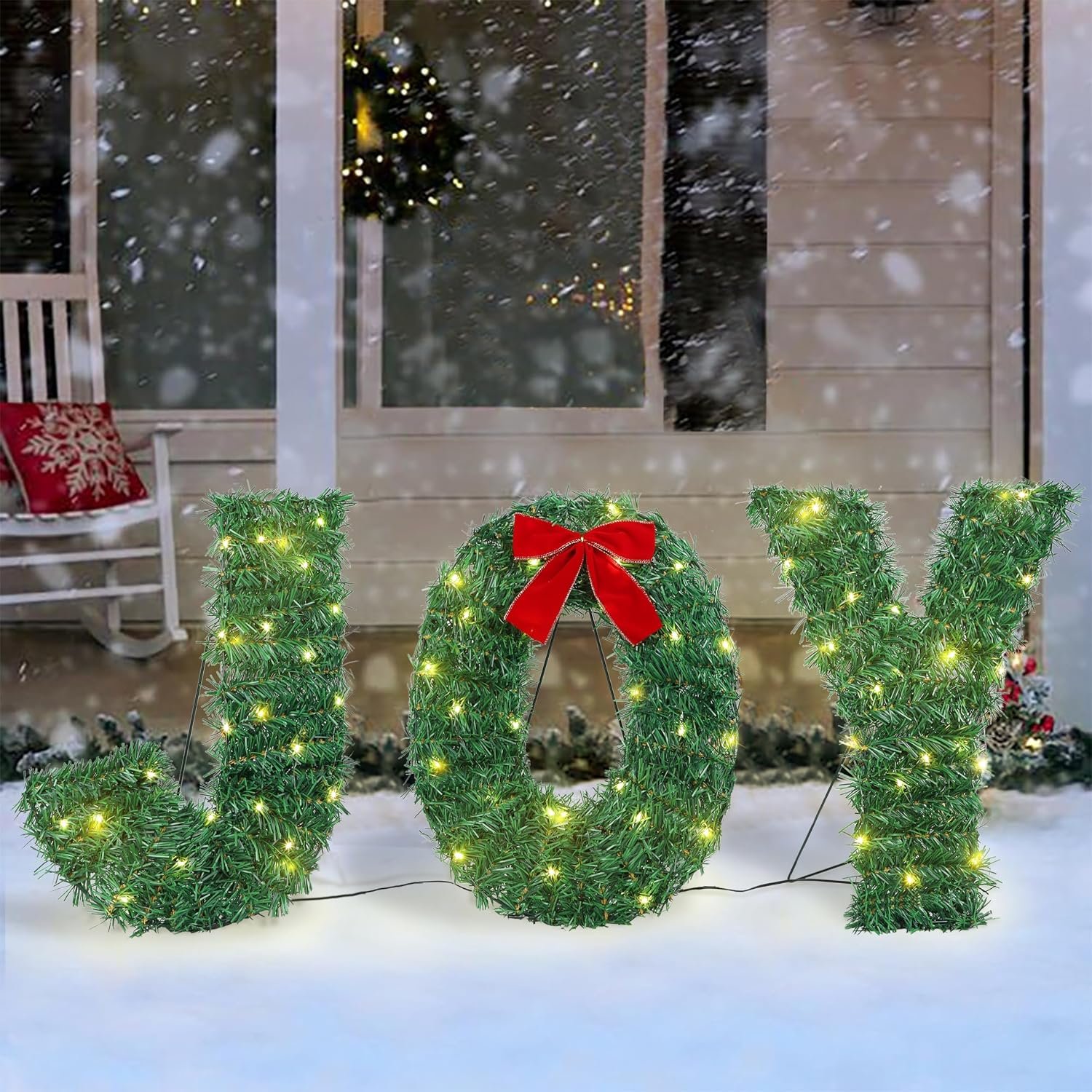 3-Piece Outdoor Christmas Decoration Set, Lighted Yard Display with Signs for Indoor and Lawn Decor, Green