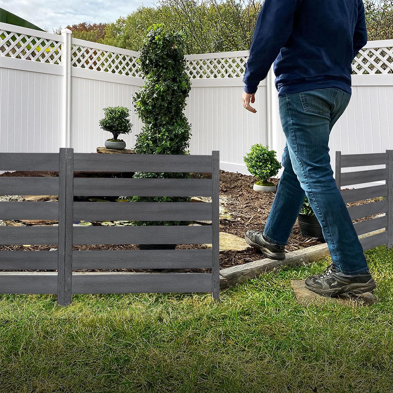 Zippity Maui Garden Fence, Charcoal Vinyl DIY No Dig Kit | 26inH x 24inW, Charcoal, 3 Panels, Temporary Garden Border, ZP19066