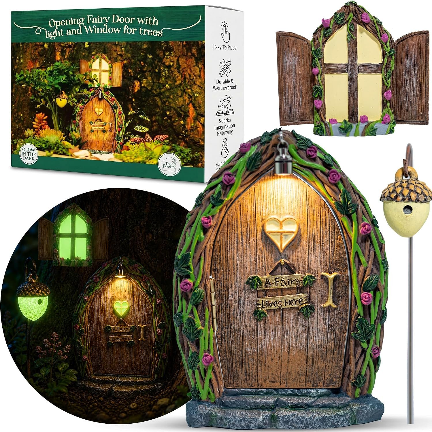 Opening Fairy Door and Window with Light, Fairy Doors for Trees Outdoor, Fairy Door, Fairy House Kit, Fairy Garden Decor, Fairy Doors, Fairy Garden Decor, Fairy Garden Decorations, Garden Fairy