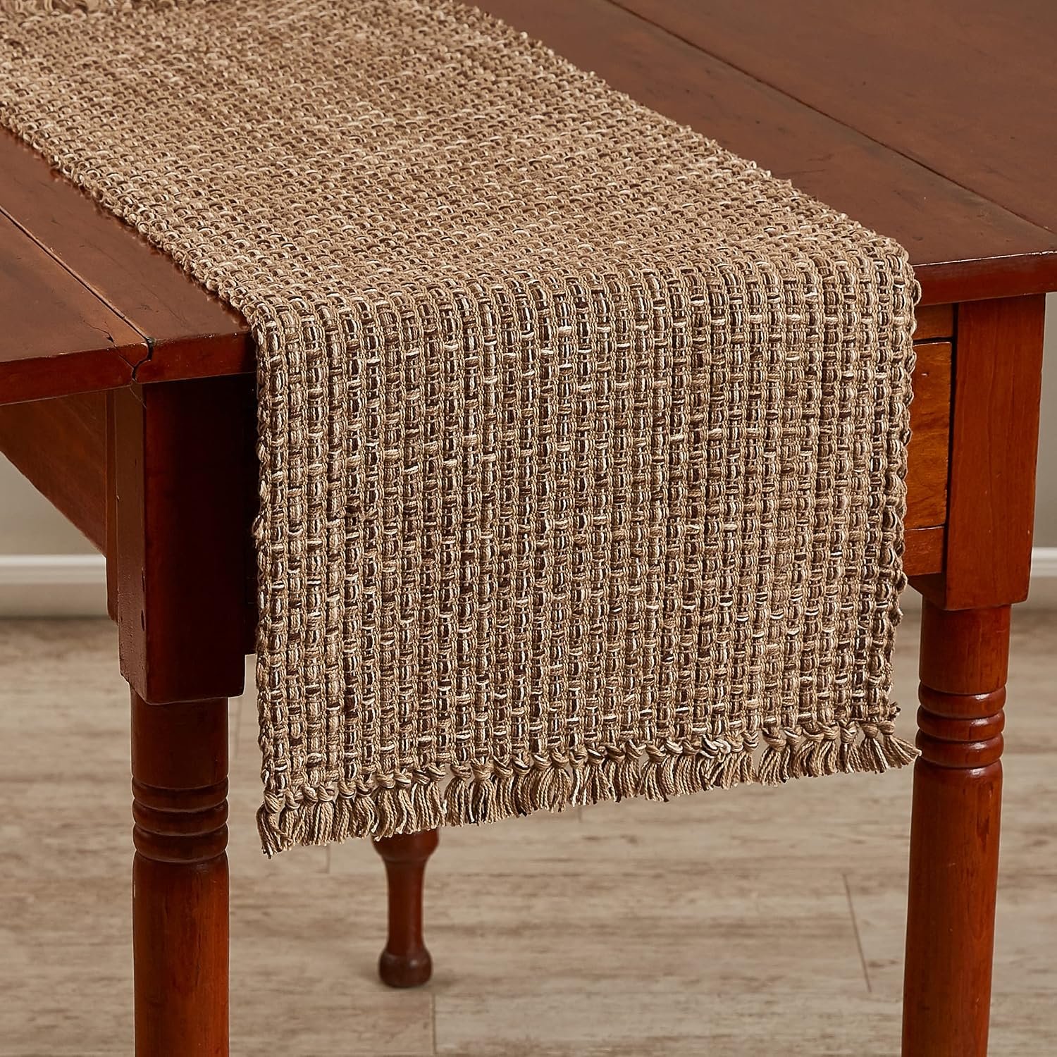 Park Designs Tweed Table Runner 13″ x 36″, Espresso | Hand-Loomed Yarn | Basket Weave Texture | Fringed Edges | Rustic Farmhouse Dining Table Accent Decor