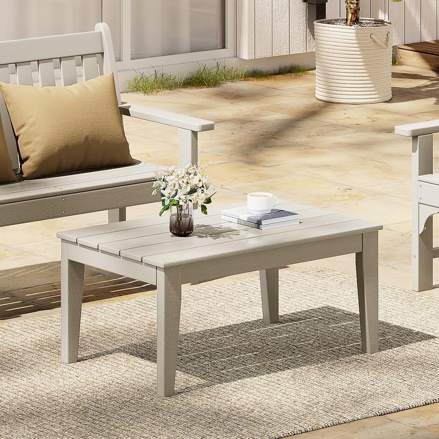 Adirondack Outdoor Coffee Table, HDPE Drink Table Weather Resistant, Patio Porch Accent Balcony Table Outdoor End Table for Pool, Seaside, Backyard, Sand