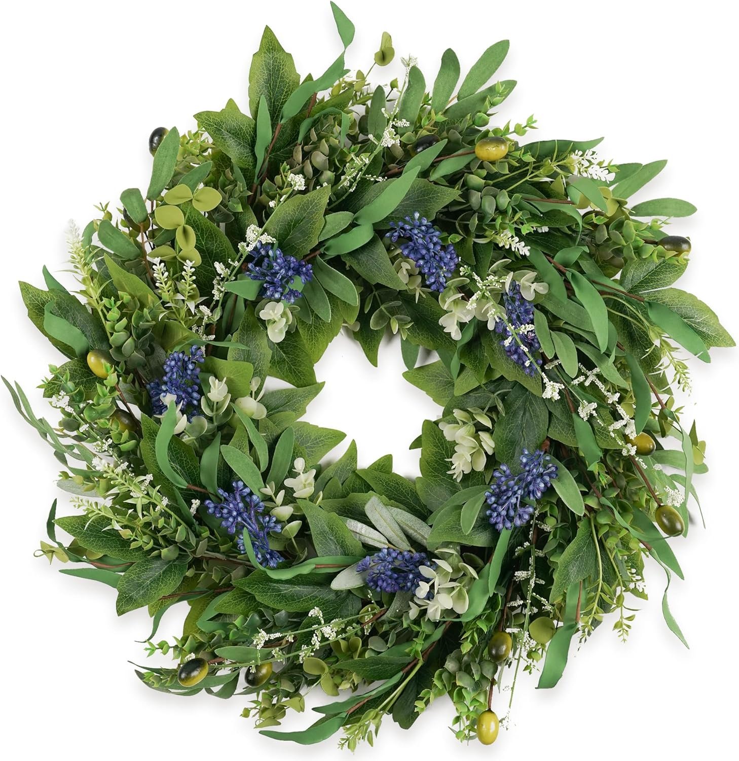 Wreaths for Front Door 22″, Door Spring Wreath with Eucalyptus Olive Boxwood Leaves, Greenery Wreath Door Decoration for Spring Summer All Season Home and Outdoor
