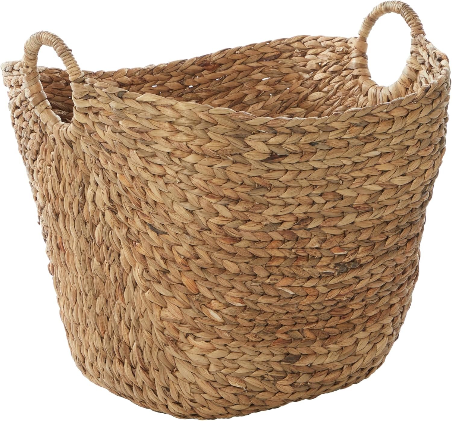 Deco 79 Seagrass Storage Basket, Large Woven Basket, 20″ x 18″ x 19″, Brown | Handmade decorative and functional basket for storage with ring handles, baskets for organizing, room decor
